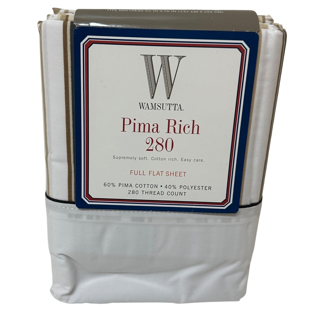 Wamsutta Pima Rich 280 Full Flat Sheet Funstripe Tan Brown Striped Cotton - Picture 1 of 6